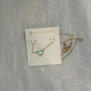 Kendra Scott Gold Necklace with Iridescent Aqua Heart Pendant